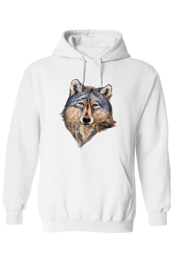 Wolf Watercolor Head. Hoodie Men -Image by Shutterstock, Male XX-Large