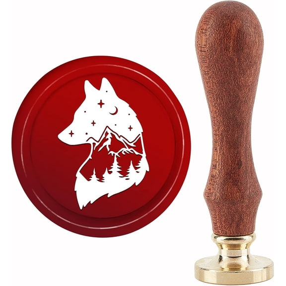 Wolf Wax Seal Stamp Mountain Sealing Wax Stamps Forest 30mm Retro Vintage Removable Brass Stamp Head with Wood Handle for Wedding Invitations Envelopes Valentine's Day Gift Wrapping DIY