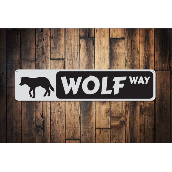 Wolf Way Sign Custom Lake House Street Sign Metal Wolf Lover Decor Wolf Cabin Gift Lake House Decor - Wolf Signs Here - Size: 16 x 4 Inches