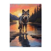 Wolf Wilderness River Sunset 500-Piece Wooden Jigsaw Puzzle for Adults, Fun & Challenging Family Game, Stylish Wall Decor & Holiday Gift
