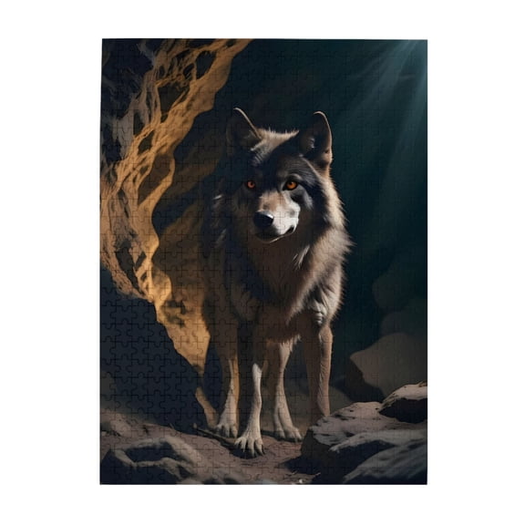 Wolf Wildlife Cave Sunlight 1000-Piece Wooden Jigsaw Puzzle for Adults, Fun & Challenging Family Game, Stylish Wall Decor & Holiday Gift