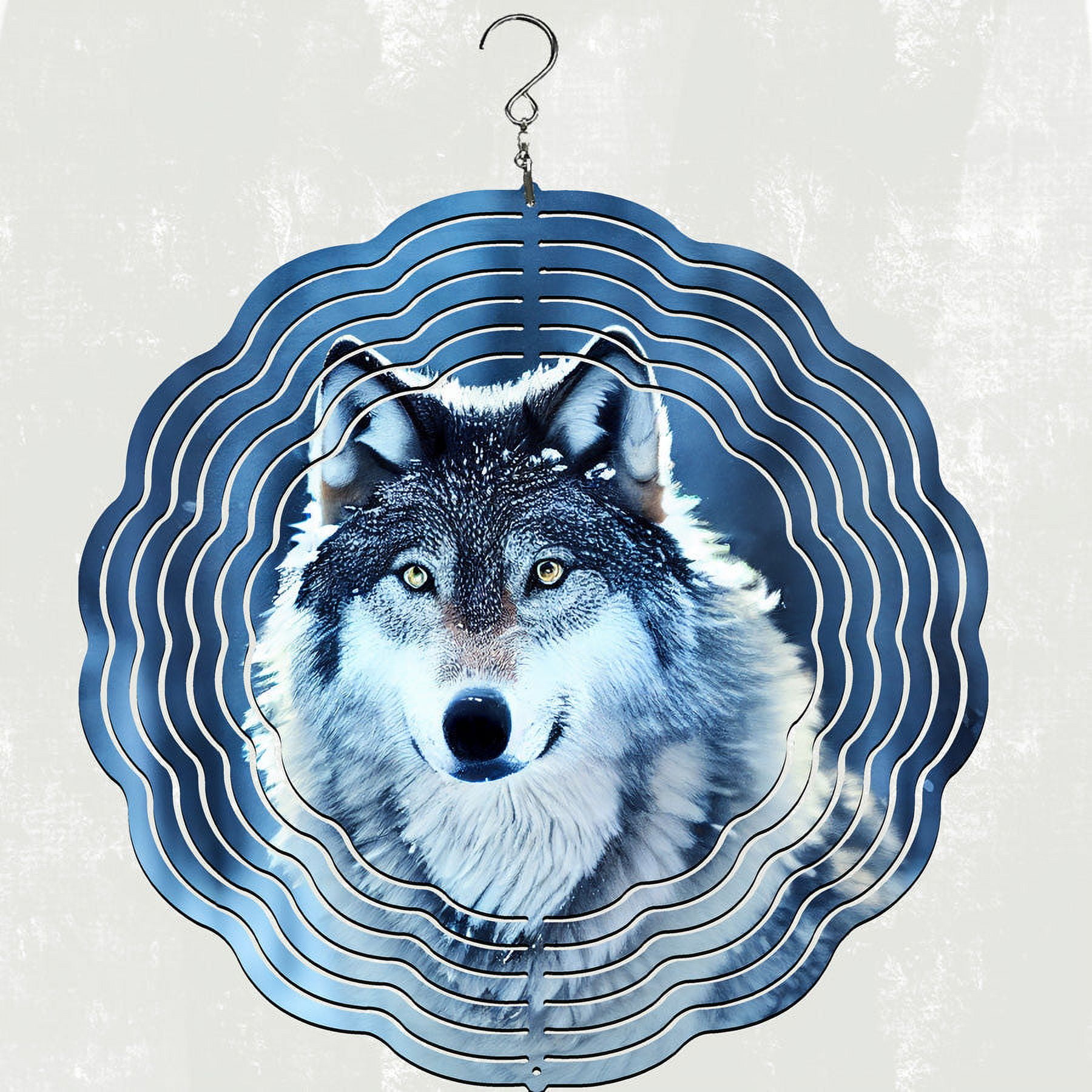 Blue Wolf Powder-Coated Steel Wind Spinner