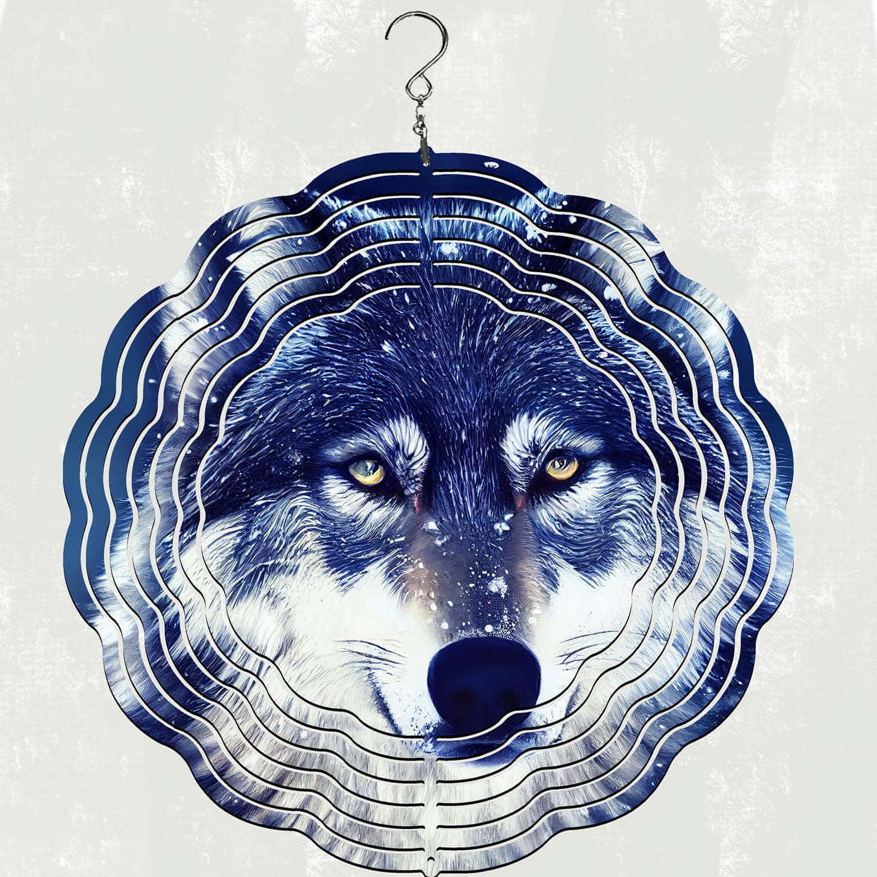 Blue Wolf Powder-Coated Steel Wind Spinner