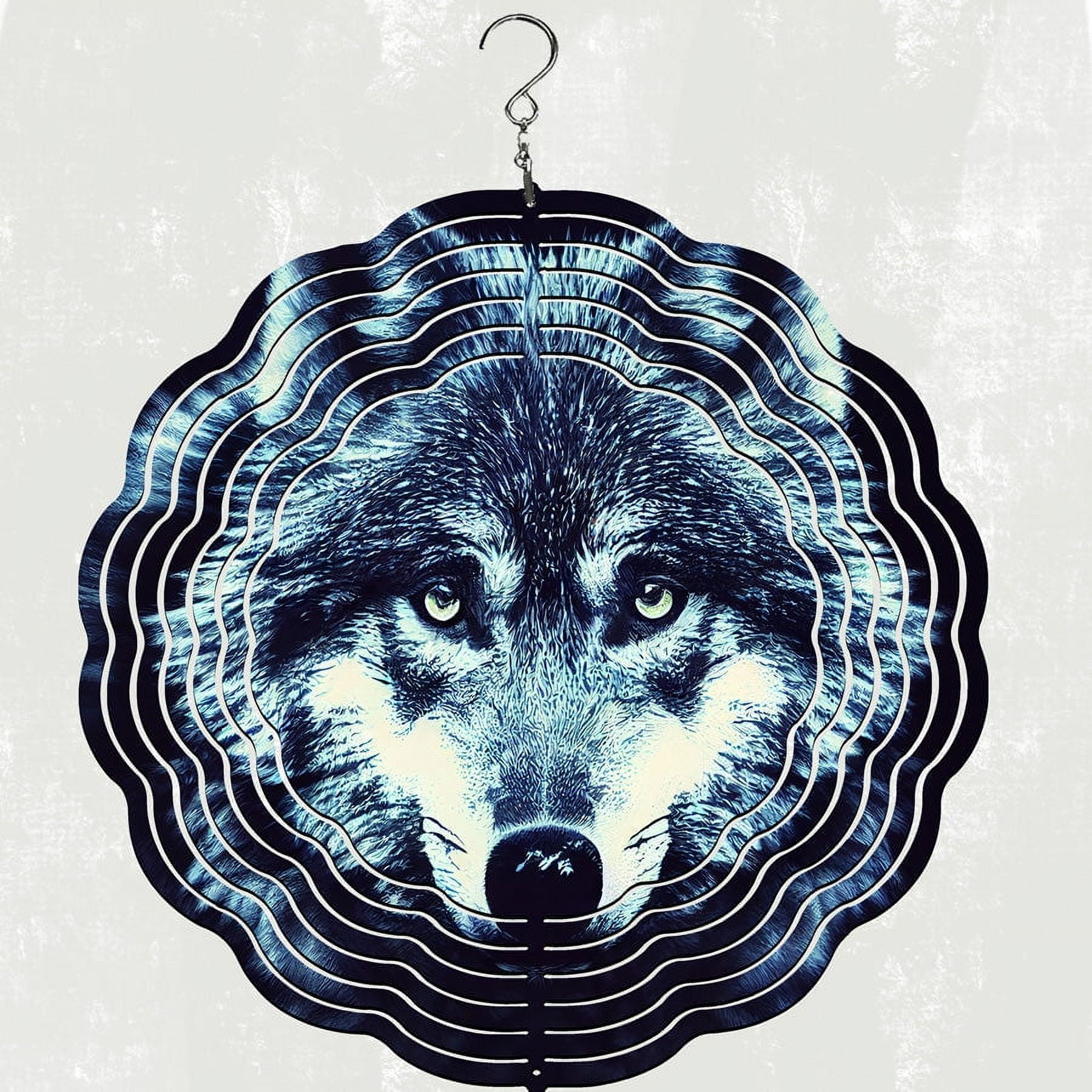 Blue Wolf Powder-Coated Steel Wind Spinner
