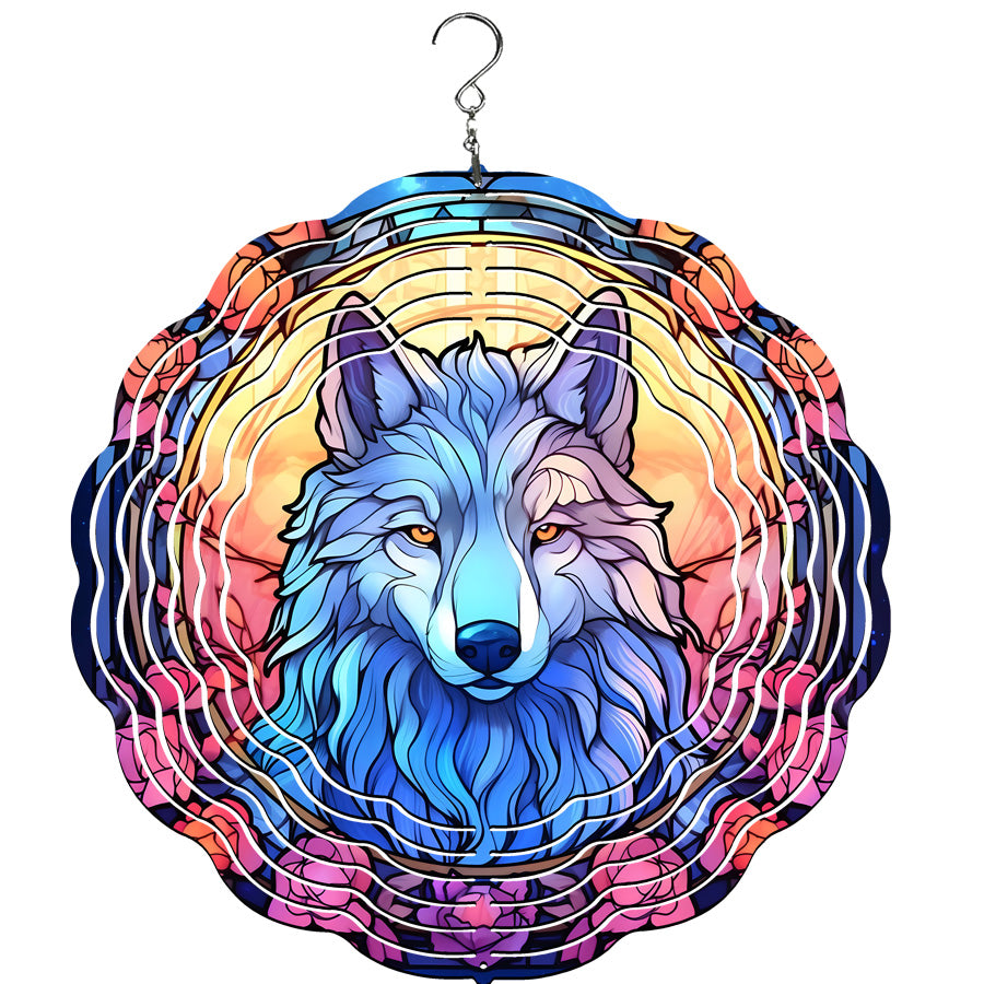 Blue Wolf Powder-Coated Steel Wind Spinner