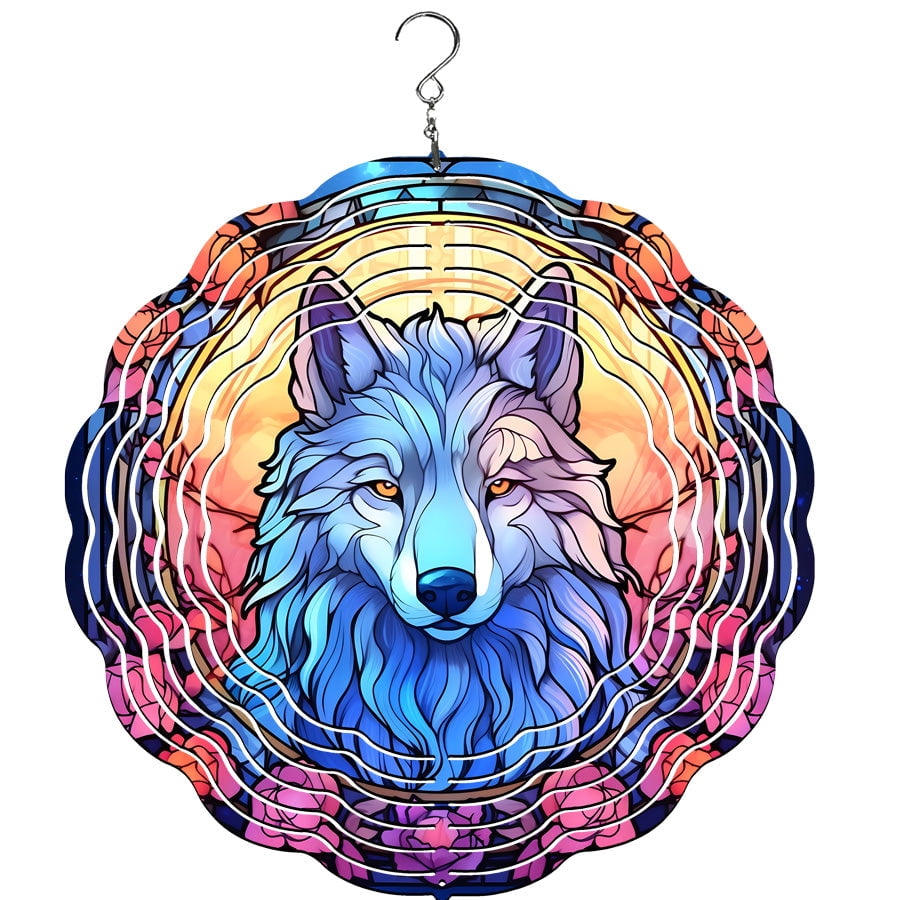 Blue Wolf Powder-Coated Steel Wind Spinner