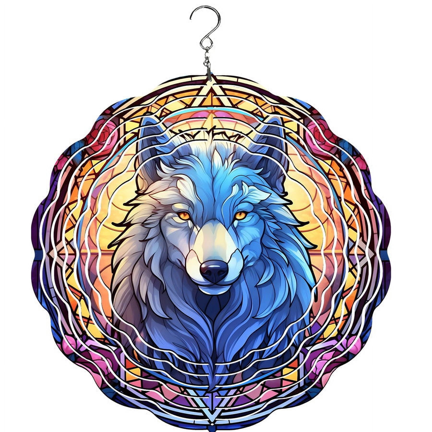 Blue Wolf Powder-Coated Steel Wind Spinner