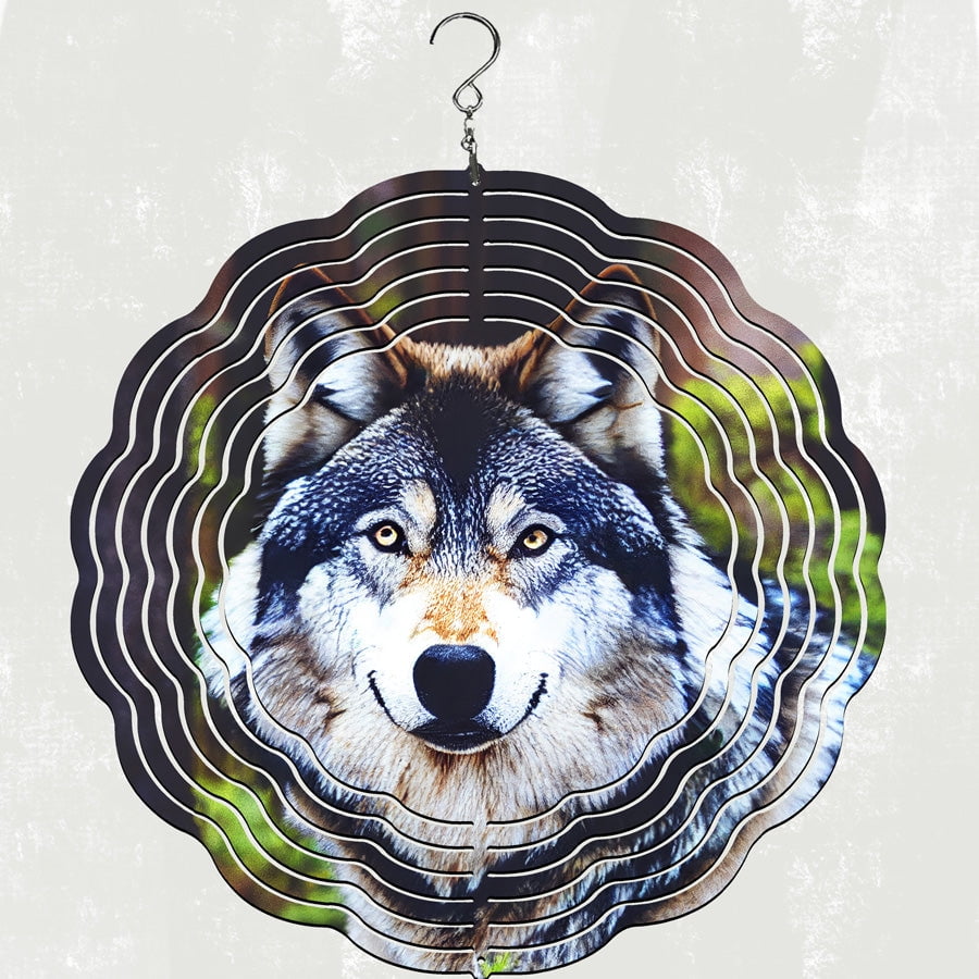 Blue Wolf Powder-Coated Steel Wind Spinner