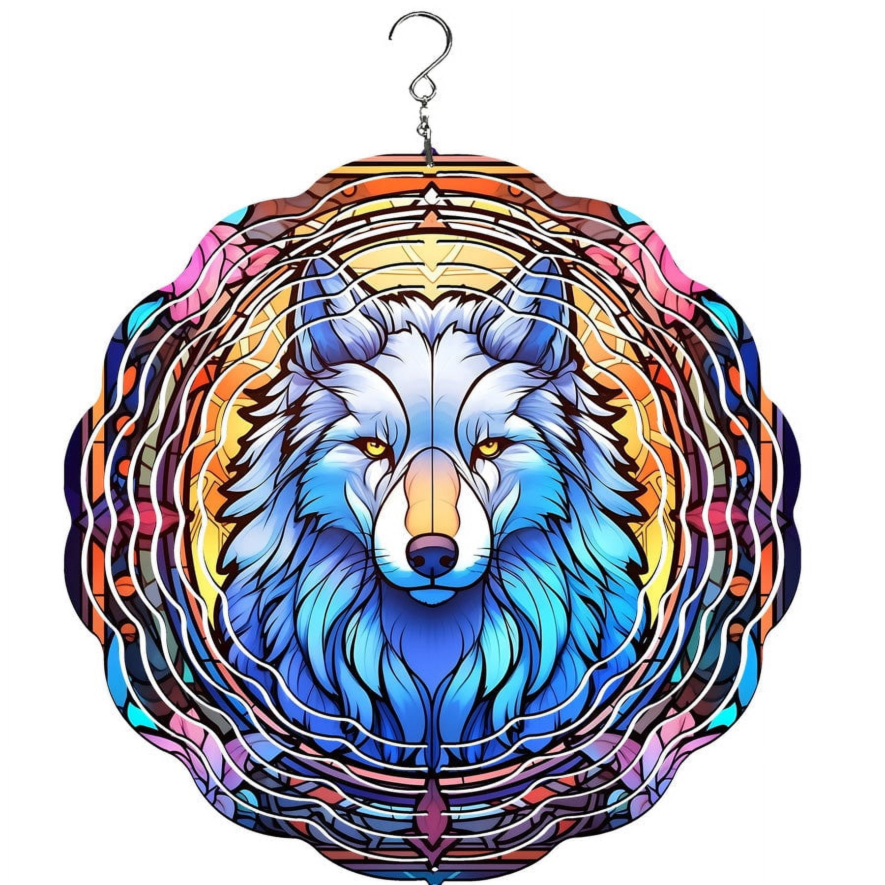 Blue Wolf Powder-Coated Steel Wind Spinner