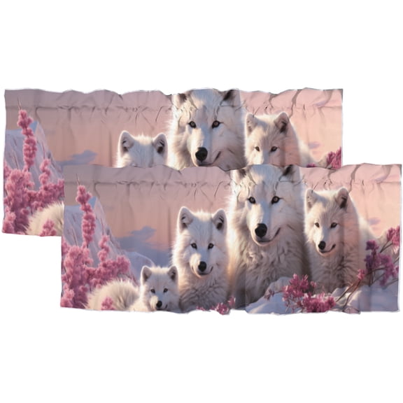 Wolf Window Curtain Valance Forest Mountain Pine Tree Wild Animals Winter Snow Rod Pocket Window Valance for Living Room Bathroom Bedroom Kitchen 54 by 18 in, 2 Panel