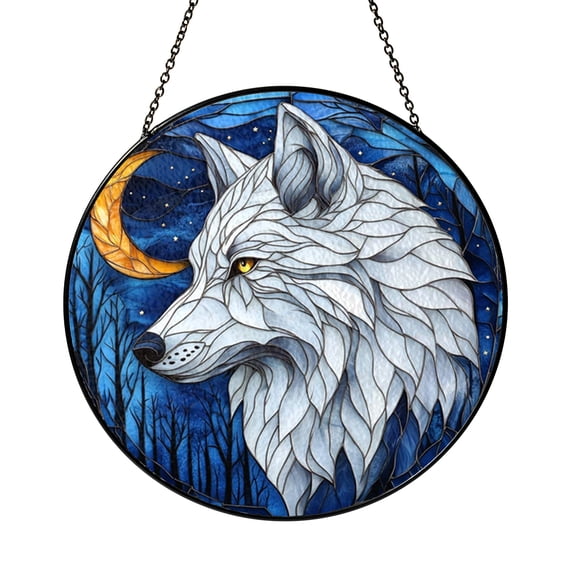Wolf Window Decor – Stained Glass Style Hanging Art1701