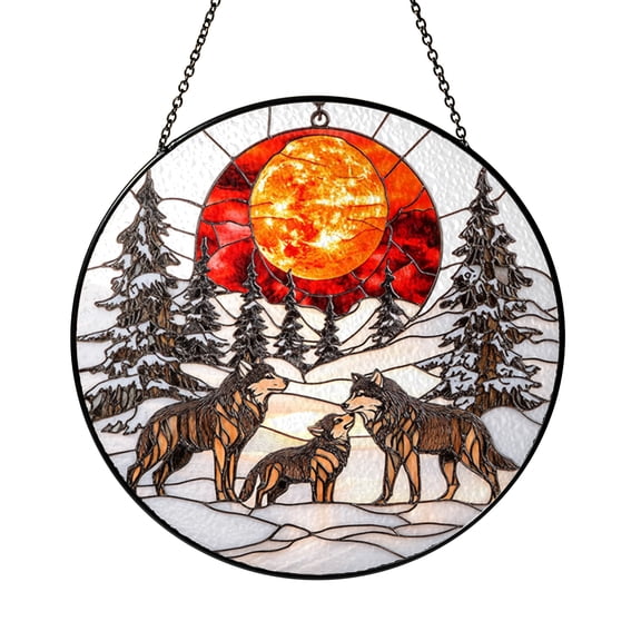 Wolf Window Hanging Suncatcher, Faux Stained Glass Acrylic Ornament, Nature Lover Gift