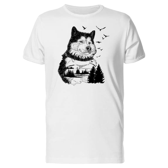 Wolf With Landscape B&W T-Shirt Men -Image by Shutterstock, Male 3X-Large