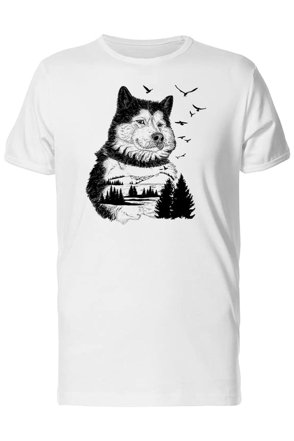Wolf With Landscape B&W T-Shirt Men -Image by Shutterstock, Male 4X-Large