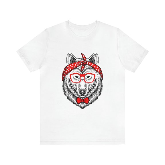 Wolf With Polka Dots Red Scarf