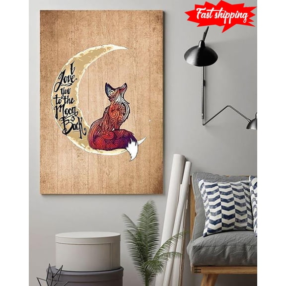 Wolf With Special Patterns Standing On The Crescent Moon I Love You To The Moon & Back 24 x 36 Inch Poster