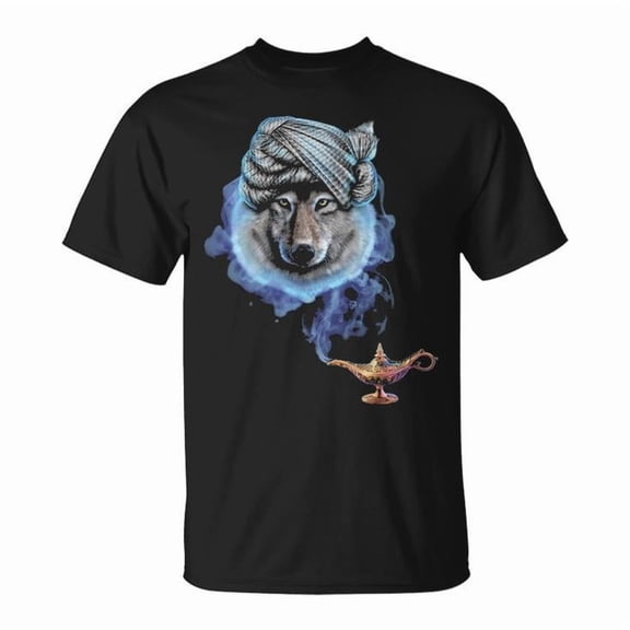 Wolf Wizard Magic Graphic Tee Unisex Adult Cotton Casual T-Shirt for Fantasy Lover or Halloween Costume Outfit, Size XL, Color Black