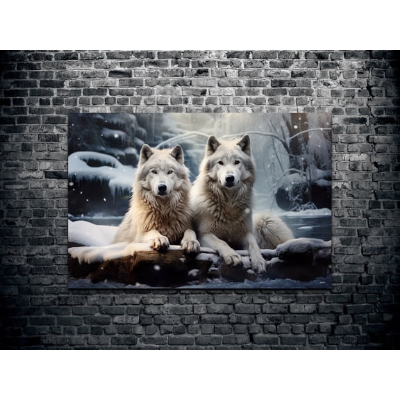 Wolf Wolf Print 2 White Wolves Animal Wall Decor Wildlife Art Wolf Decor Two Wolves Laying In The Snow Wall Art, Modern Wall Decor, 8x12 UNFRAMED
