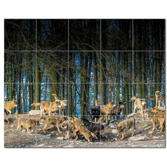 Wolf Wolves Ceramic Tile Mural Kitchen Backsplash Bathroom Shower, 403118-M54