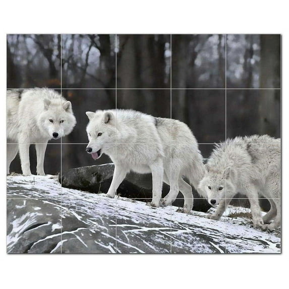 Wolf Wolves Ceramic Tile Mural Kitchen Backsplash Bathroom Shower, 403121-L54