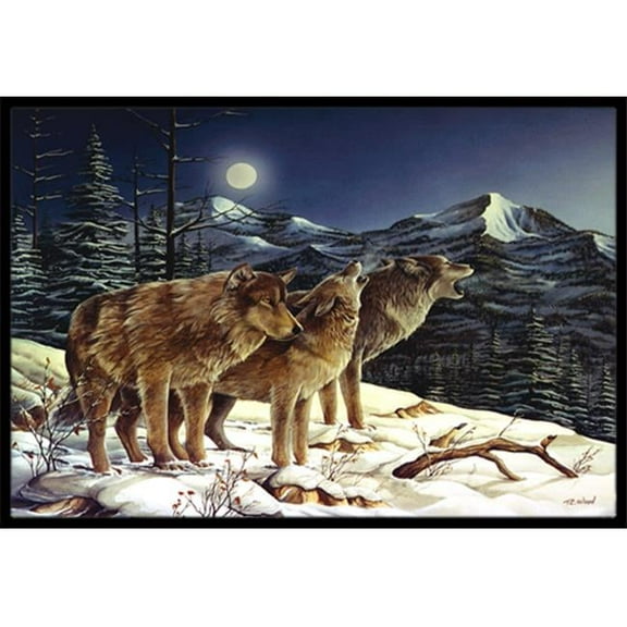 Wolf Wolves Crying At The Moon Indoor & Outdoor Mat, 18 x 27 in.