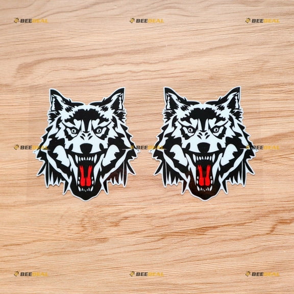 Wolf Wolves Head Sticker Decal Vinyl - 2 Pack Reflective 4" - For Car Boat Laptop Cup Die-cut No Background