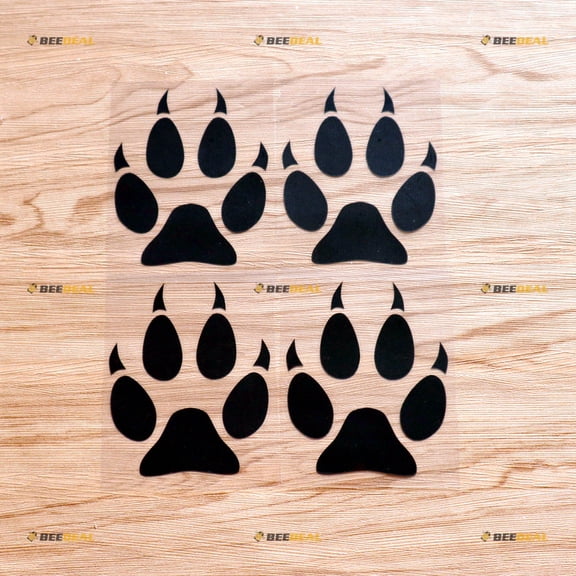 Wolf Wolves Paws Prints Tracks Hunting Sticker Decal Vinyl - 4 Pack Black, 4 Inches - No Background for Car Boat Laptop Cup Phone