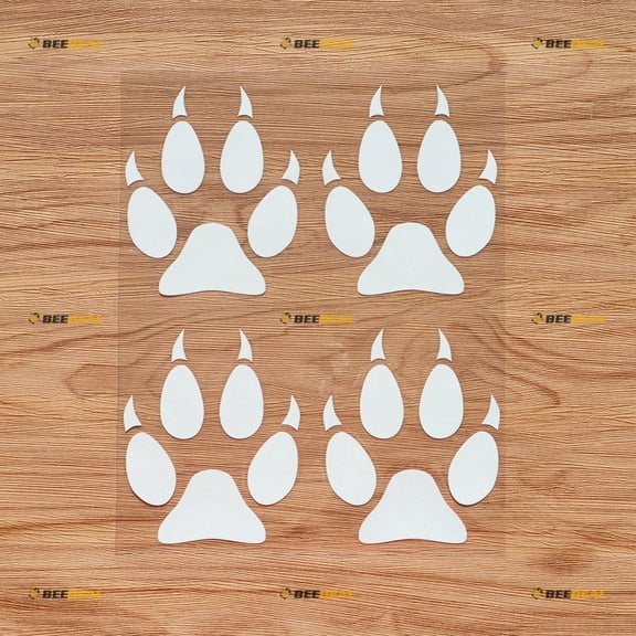 Wolf Wolves Paws Prints Tracks Hunting Vinyl Decal Sticker - 4 Pack White, 4 Inches - for Car Boat Laptop
