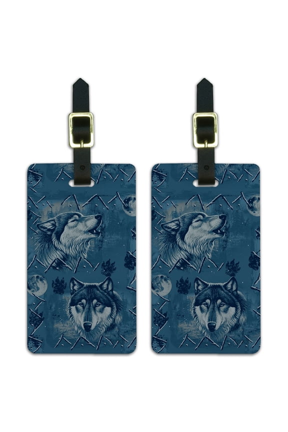 Wolf Wolves Wilderness Forest Southwestern Western Ice Blue Luggage ID Tags Suitcase Carry-On Cards - Set of 2