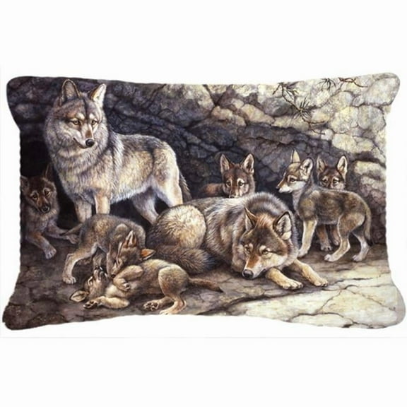 Wolf Wolves by the Den Fabric Decorative Pillow