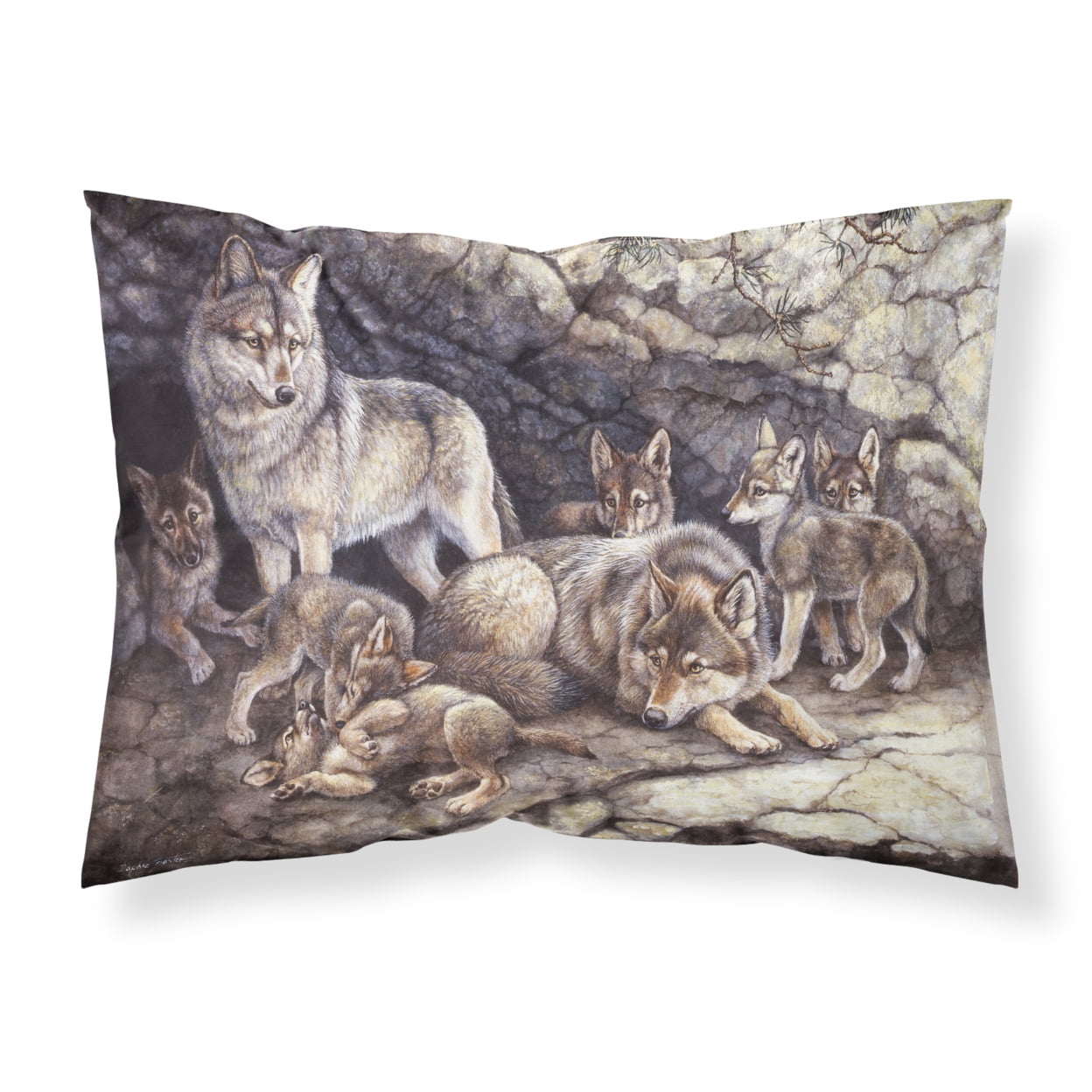 Standard Multicolored Polyester Wolf Artwork Pillowcase