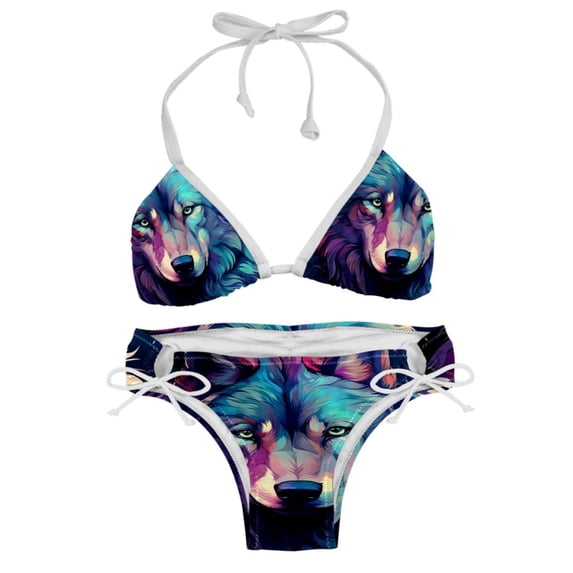 Wolf Women's Detachable Sponge Adjustable Strap Bikini Set Swimsuit - Two-Pack for Beach Pool Party