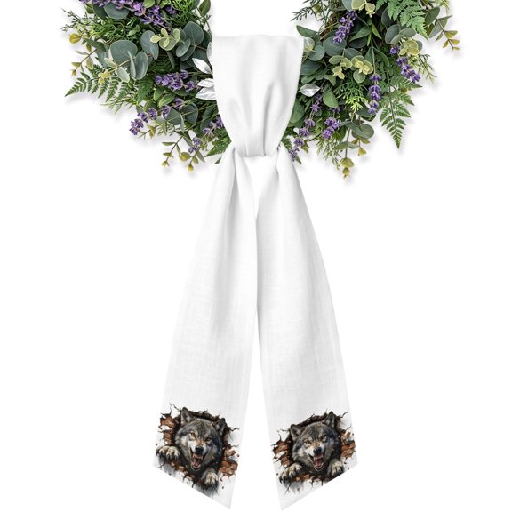 Wolf Wreath Sash for Front Door, Broken Wall Dynamic Angry Expression Wreath Bow Holiday Garland Ribbon Wreath Accessories for Home Yard Porch Doorway Fall Christmas Decorations Gifts