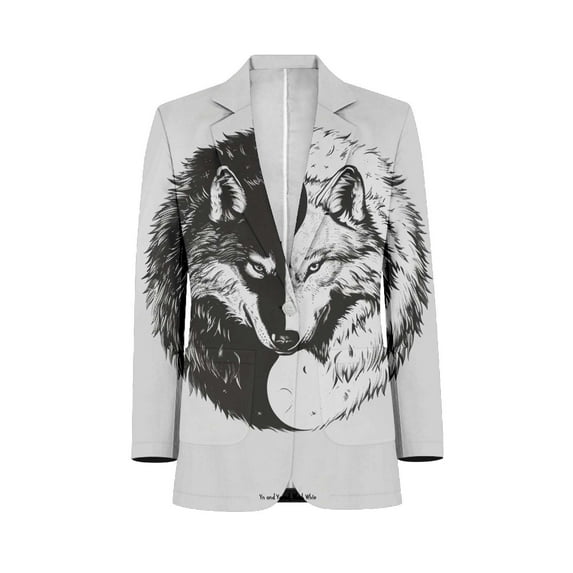 Wolf Yin Yang Art Print Mens Suits Shawl Collar Slim Fit Suit Mens Groom Jacket Tuxedos for Wedding Dress Evening