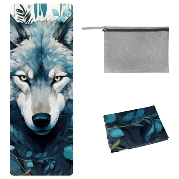 Wolf Yoga Mat Towel with Storage Bag, 72.8"x26.8" - Suitable for Yoga, Pilates, Fitness, etc.