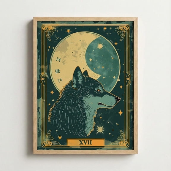 Wolf Zodiac Wall Art Mystic Animal Moon Home Decor