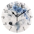 thumbnail image 1 of Wolf and Blue Flowers Watercolor Round Wall Clock Silent Analog Battery Operated Black Pointer Home Decor 9.84" Diameter, 1 of 11