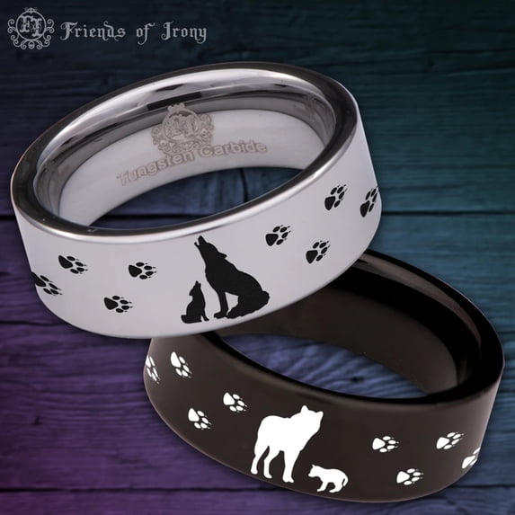 Wolf and Cub Tungsten Carbide Ring