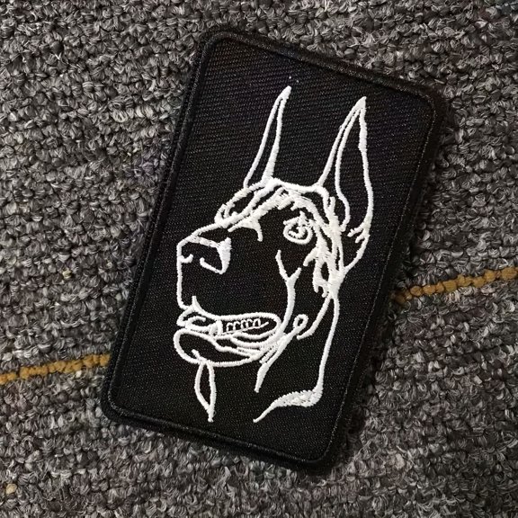 Wolf and Dog Embroidered Patch - Stylish Black and White Design with Hook-and-Loop Backing for Clothing and Accessories