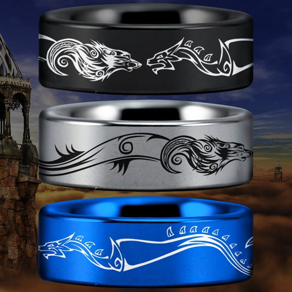 Wolf and Dragon Tungsten Carbide Ring