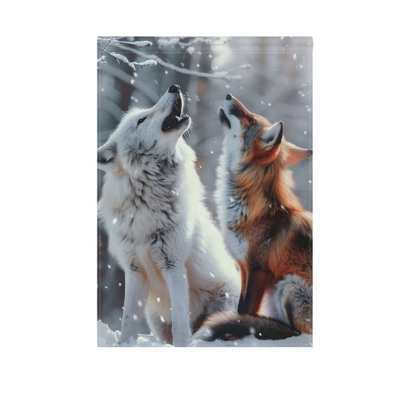 Wolf and Fox in Forest Garden Flag House Banner 28" x 40" Double Sided Outdoor Yard Decoration
