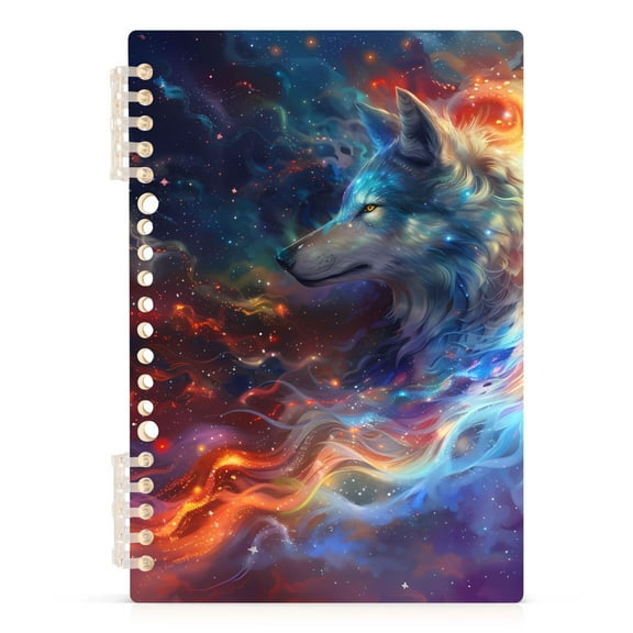 Wolf and Galaxy Spiral Journal Notebook College Ruled Notebook 8.3" x 5.7" A5 Lined Thick Paper Page