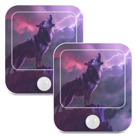 Wolf and Lightning 2 Pack LED Motion Sensor Night Light Plug into Wall Auto Dusk to Dawn Adjustable Brightness for Kids Bedroom Hallway Nursery Room