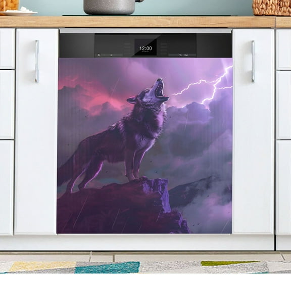 Wolf and Lightning Dishwasher Magnetic Refrigerator Magnet Cover Kitchen Art Panel Decal Sticker Home Decorative 23"x26"