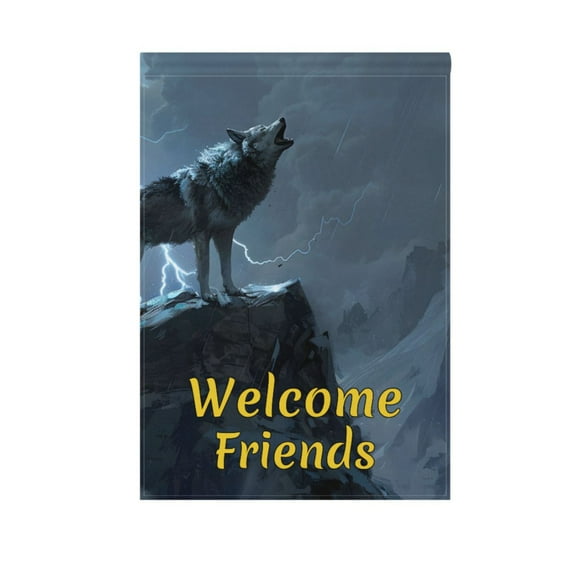 Wolf and Lightning on Mountain Garden Flag House Banner 12" x 18" Double Sided Outdoor Yard Decoration