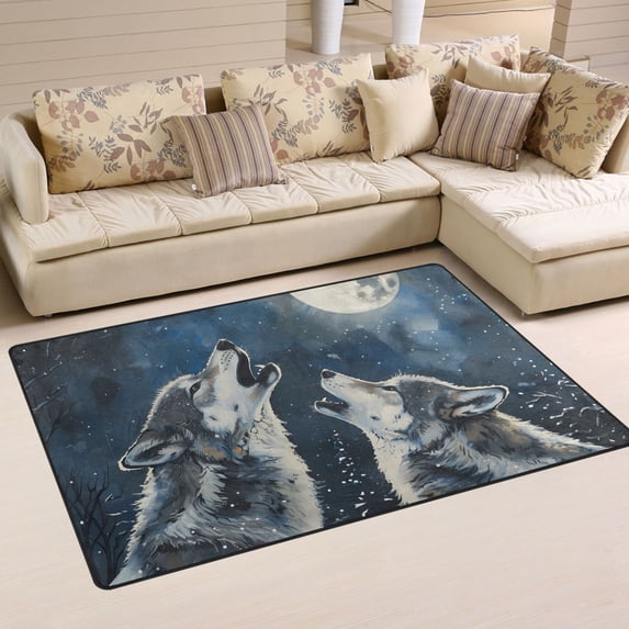 Wolf and Moon Area Floor Mats Non-Slip Rugs Soft Doormat 31 x 20 inch Carpet for Living Dining Room Bedroom Decorative