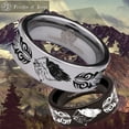 thumbnail image 1 of Wolf and Raven Tribal Tungsten Carbide Ring, 1 of 9
