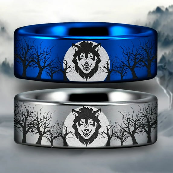 Wolf and Trees Style 2 Tungsten Carbide Ring