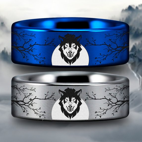 Wolf and Trees Style 3 Tungsten Carbide Ring