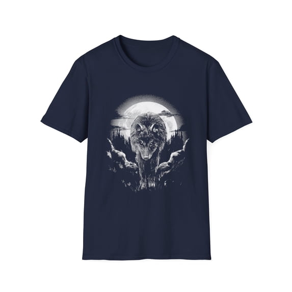 Wolf animal in the forest Graphic Moonlight Novelty T-shirt